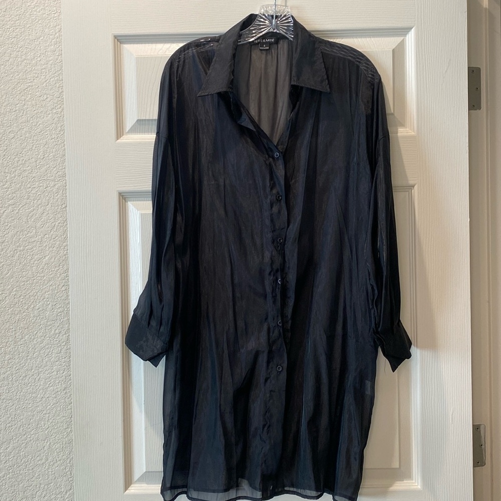 JLUXLABEL Sheer black button up blouse